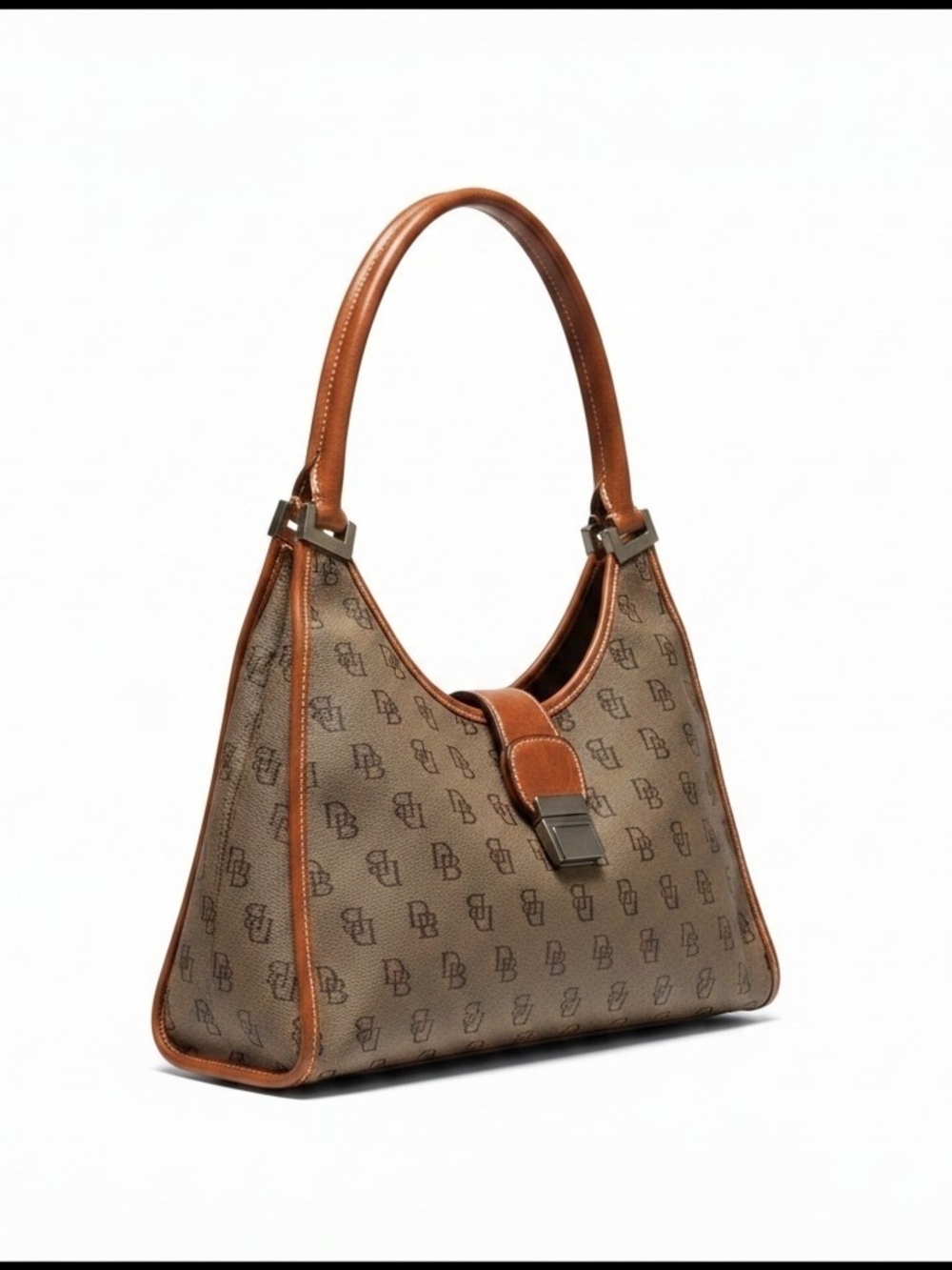 Dooney & Bourke Signature Crescent Hobo Bag In Tan With Brown Leather Trim - Picture 2 of 7